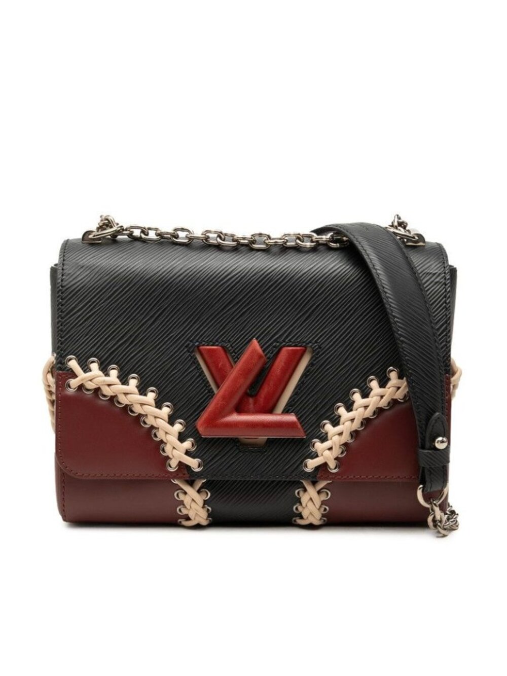 Louis Vuitton Epi Twist MM Chain Shoulder Bag Black Wine Red Leather